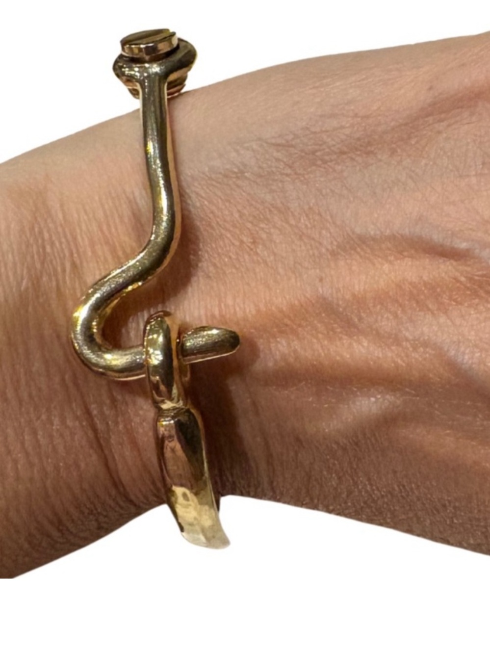 Gold-Tone Sculptural Hook Bracelet | Modern Minimalist Statement Cuff